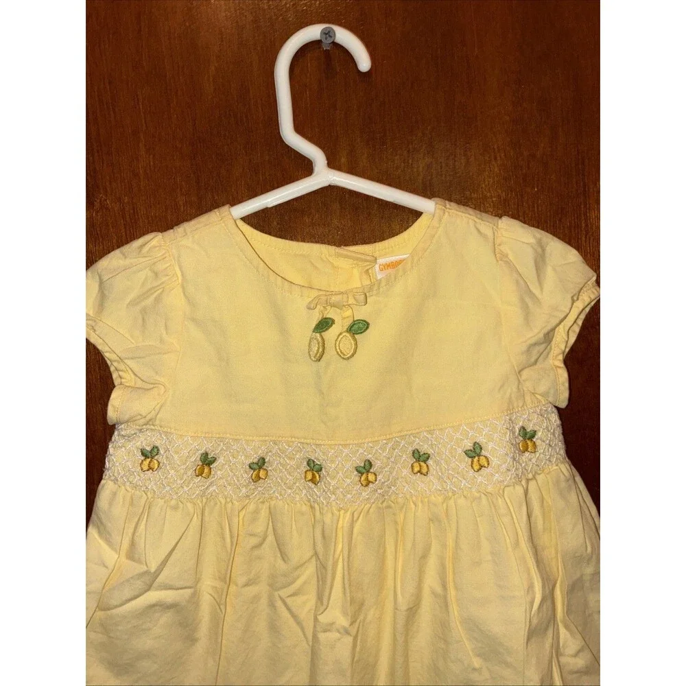 VTG Gymboree Girls Yellow Lemon Dress Size 6-12 Months Smocked HTF
